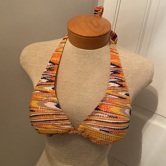 VIX by Paula Hermanny Beaded Triangle Bikini Top Size 10 - Picture 1 of 9